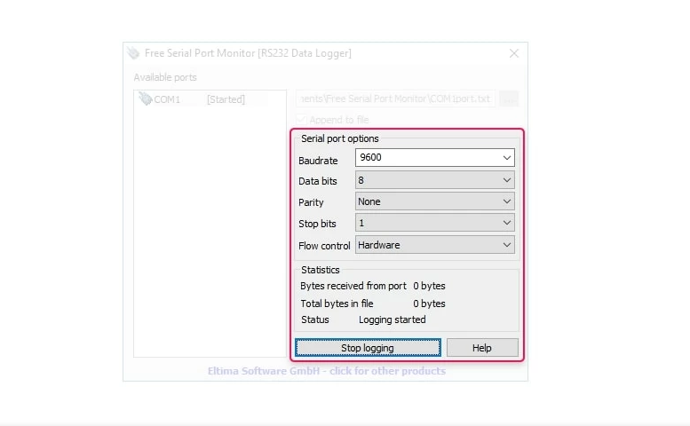 Configure Serial Port Logger